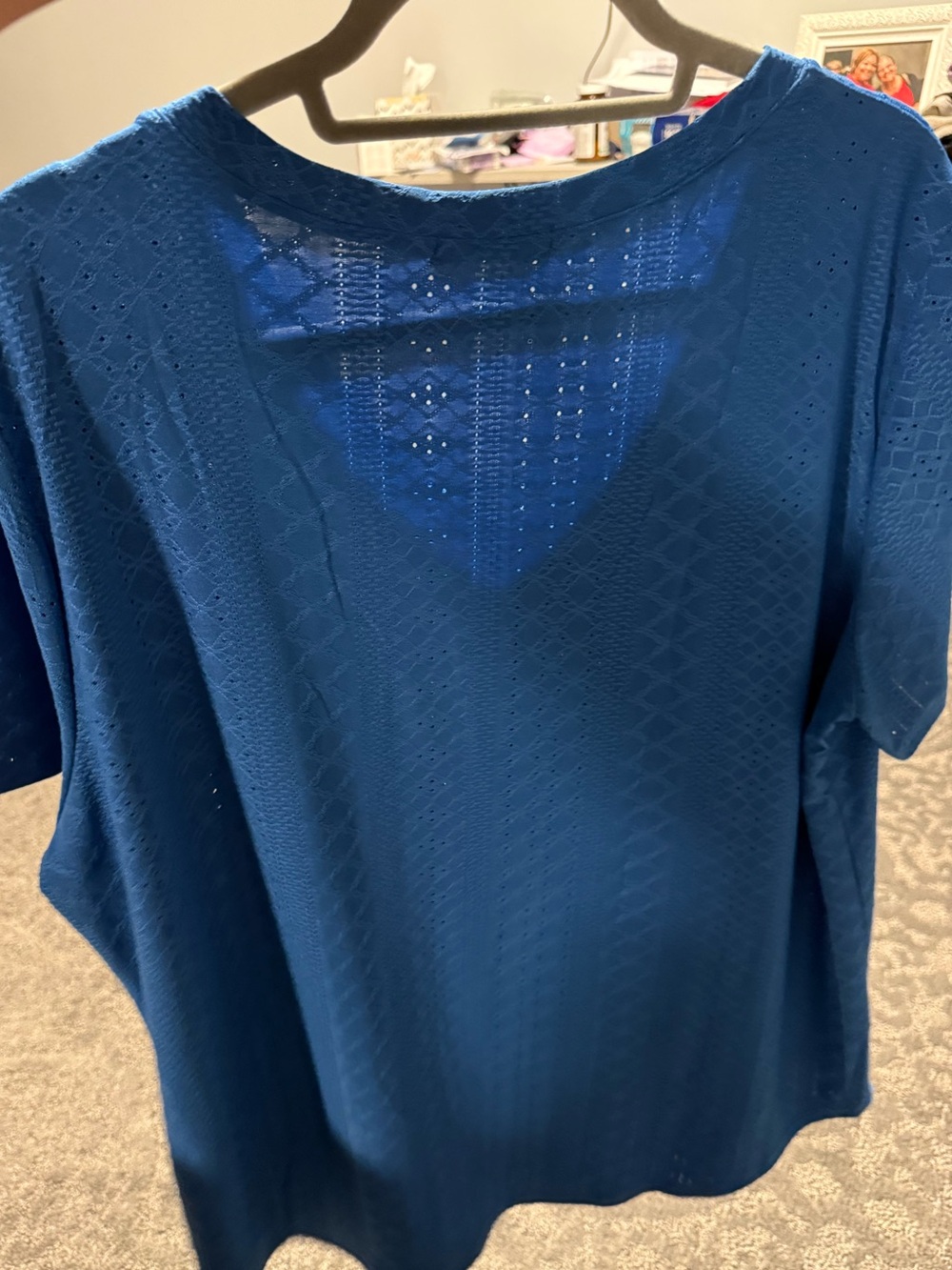 Women’s Blue Short Sleeve Eyelet Knit Top